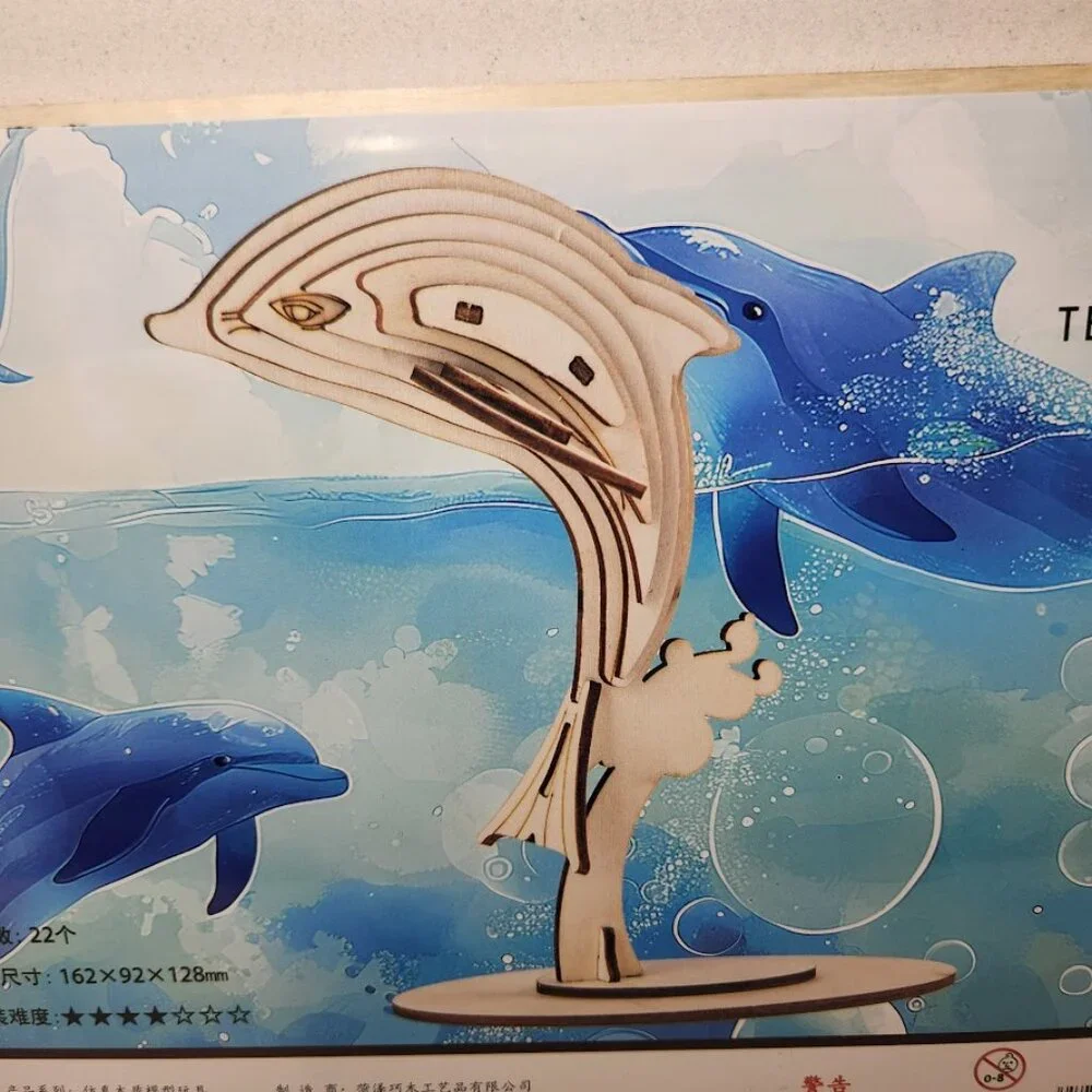 NEW 3D Wooden Dolphin Puzzle  Sea Animal Model Kit STEM Crafts DIY Brain…